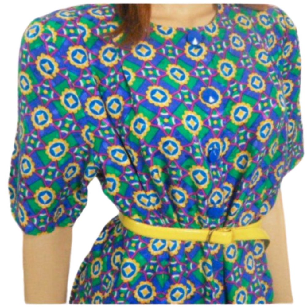 90s Silk Bright Color Pattern Vintage Soft Med Lg